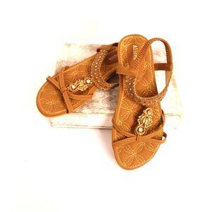Alicegana Sandals Women's 9 Brown Bling Rhinestones Padded Comfort Boho NWOB